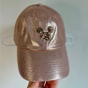 Disney Parks Sparkling Rose Gold Hat With Sequins Mickey Mouse Adjustable